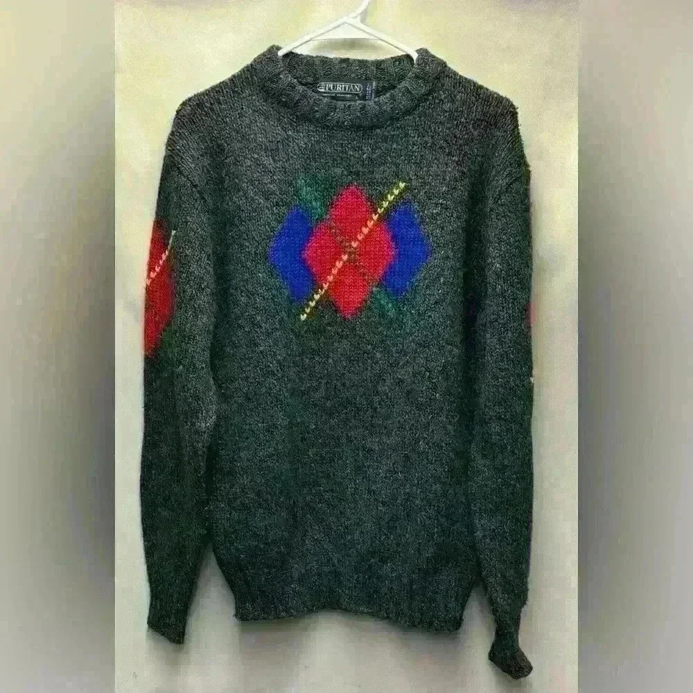 Puritan Vintage Argyle Chunky Sweater Size Large